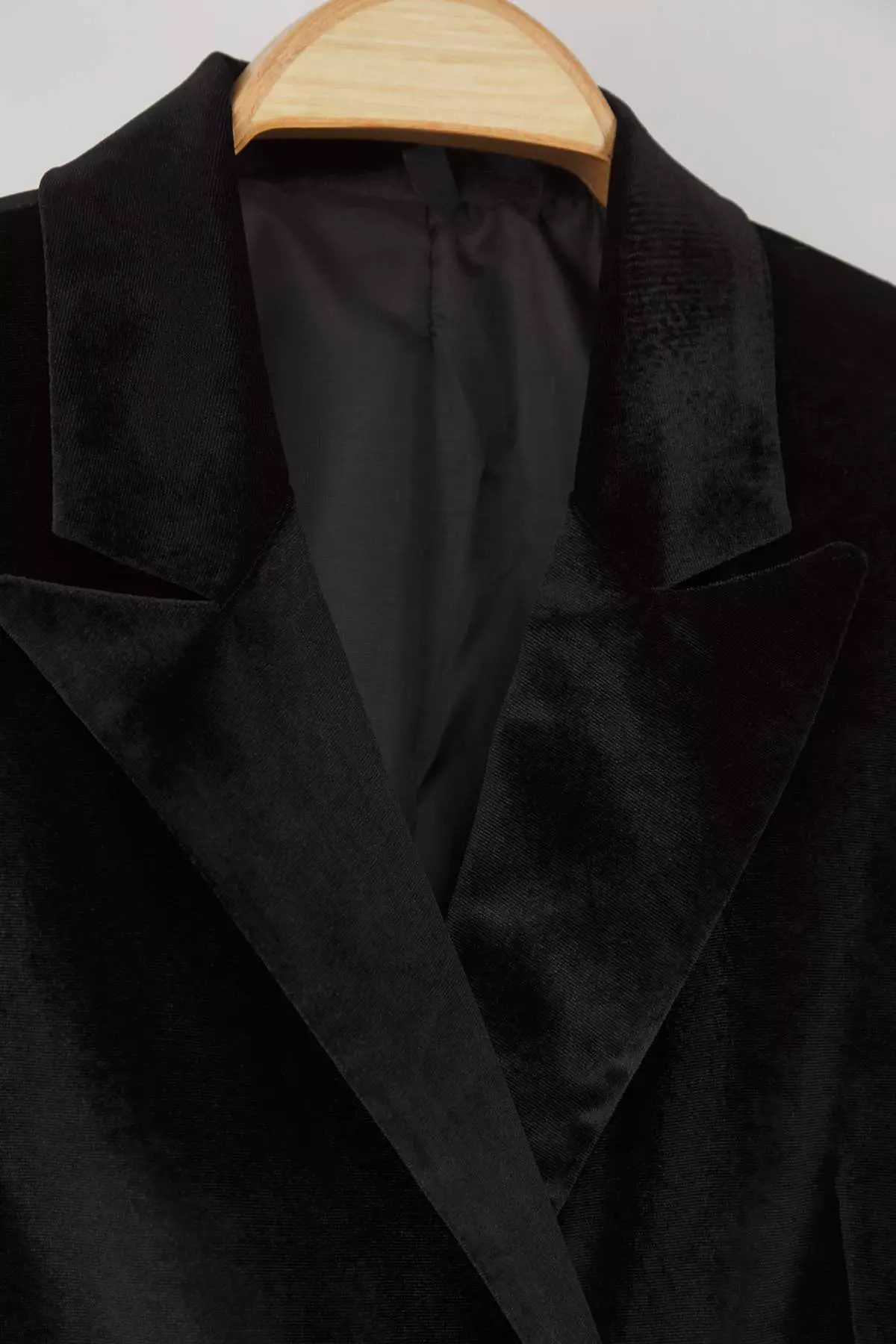 Black Double Breasted Woven Velvet Blazer Jacket Twoaw26Bc00015