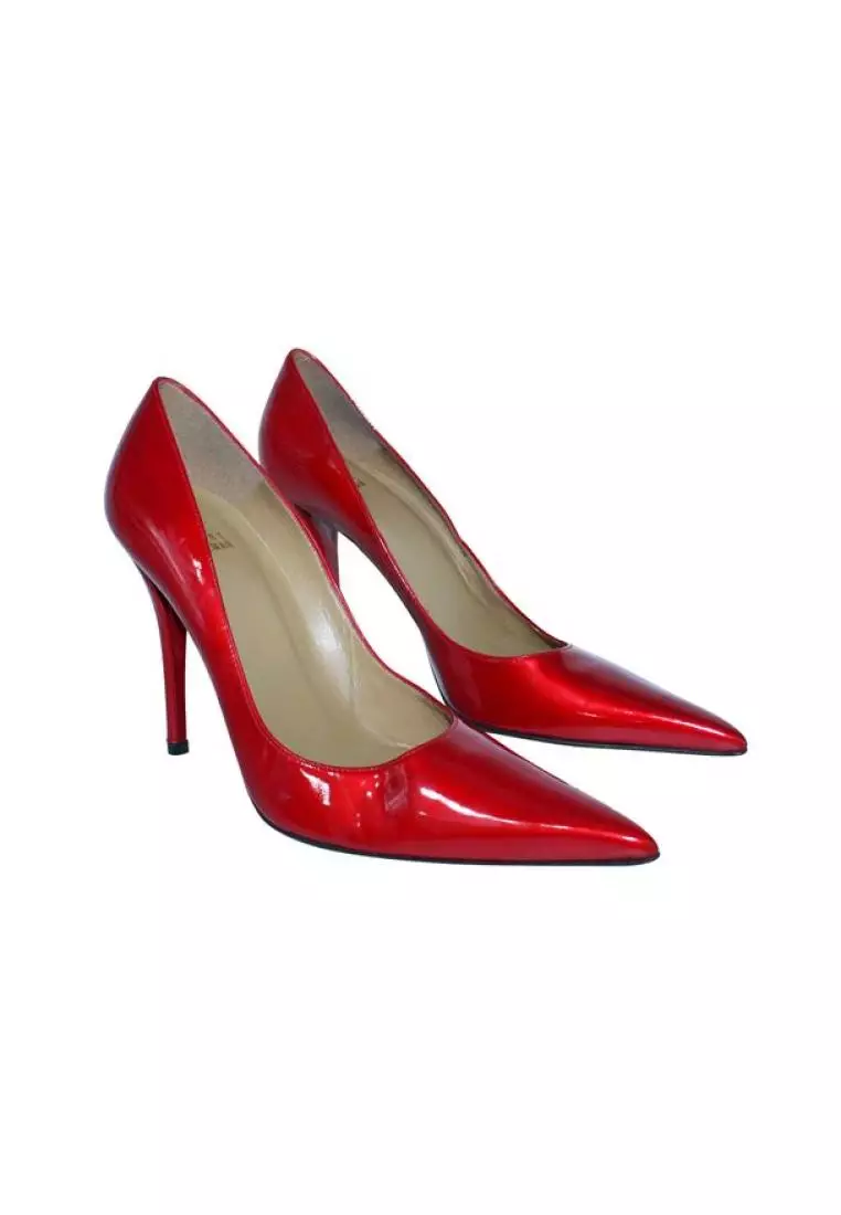 Red online leather pumps
