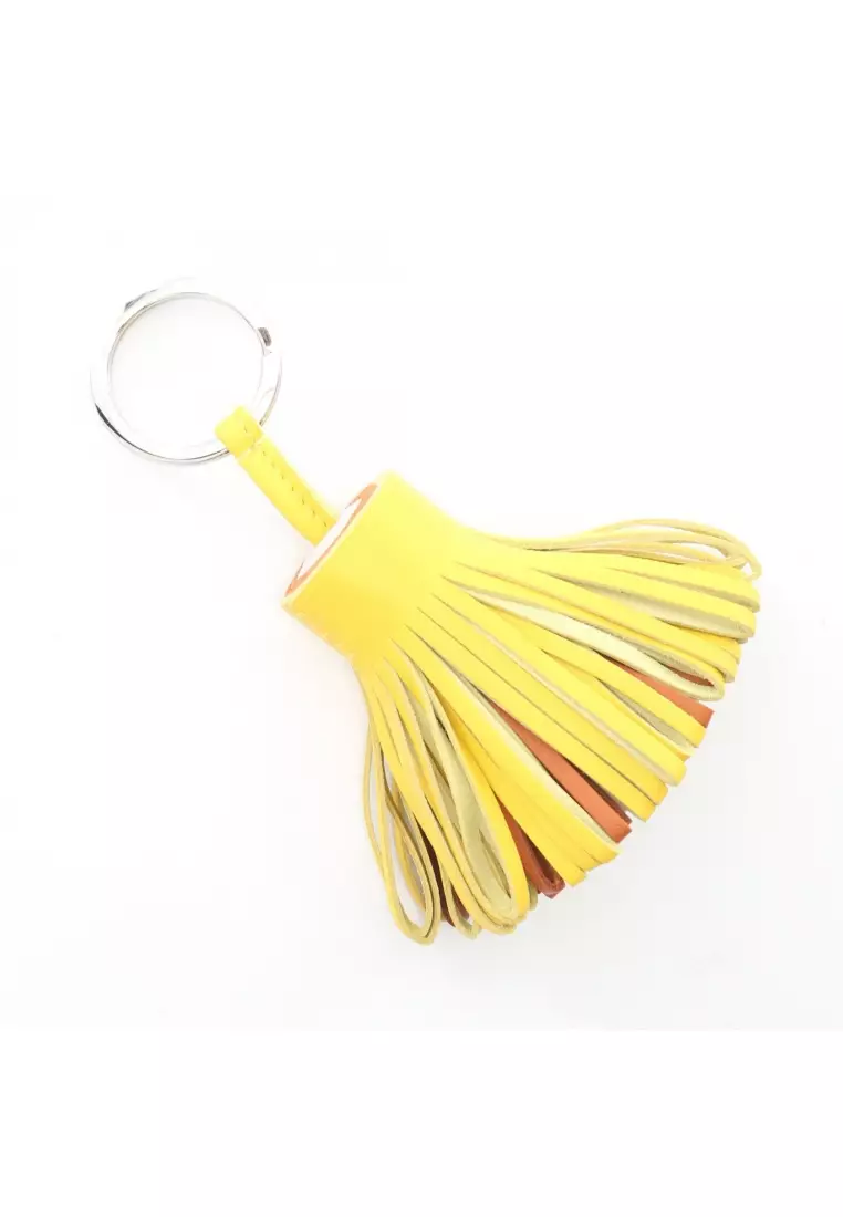 Pre-Loved Hermès carmen Jaune Naple gold mauve pail bag charm Aagneau yellow light brown Light pink silver hardware W engraved
