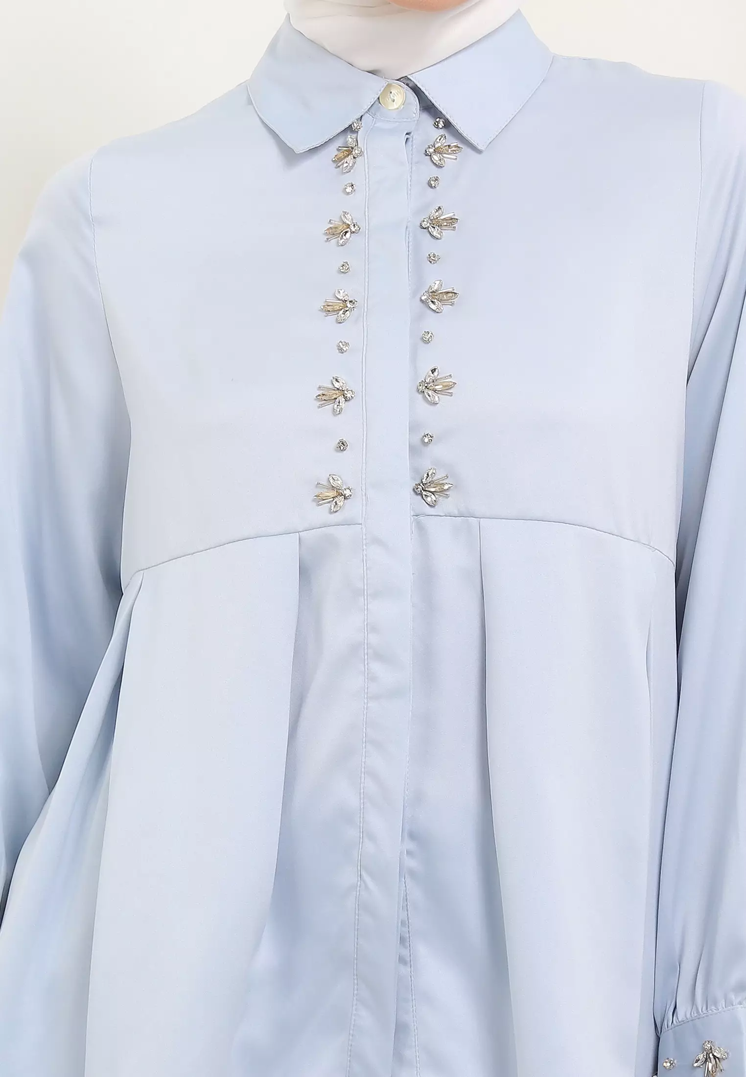 MFMW Syaucha Atasan Blouse Satin Blue With Payet
