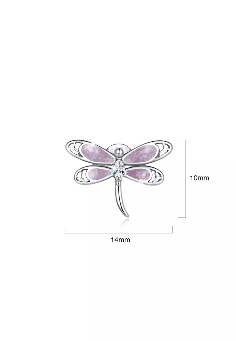 Solid 925 Sterling Silver Purple Duo Vintage Dragonfly Stud Earrings