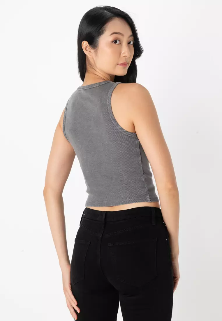 Velma Rib Acid Wash Crop Tank Top