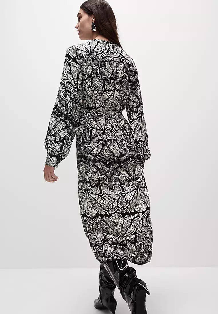 Printed V-Neck Midi Shirt Dress