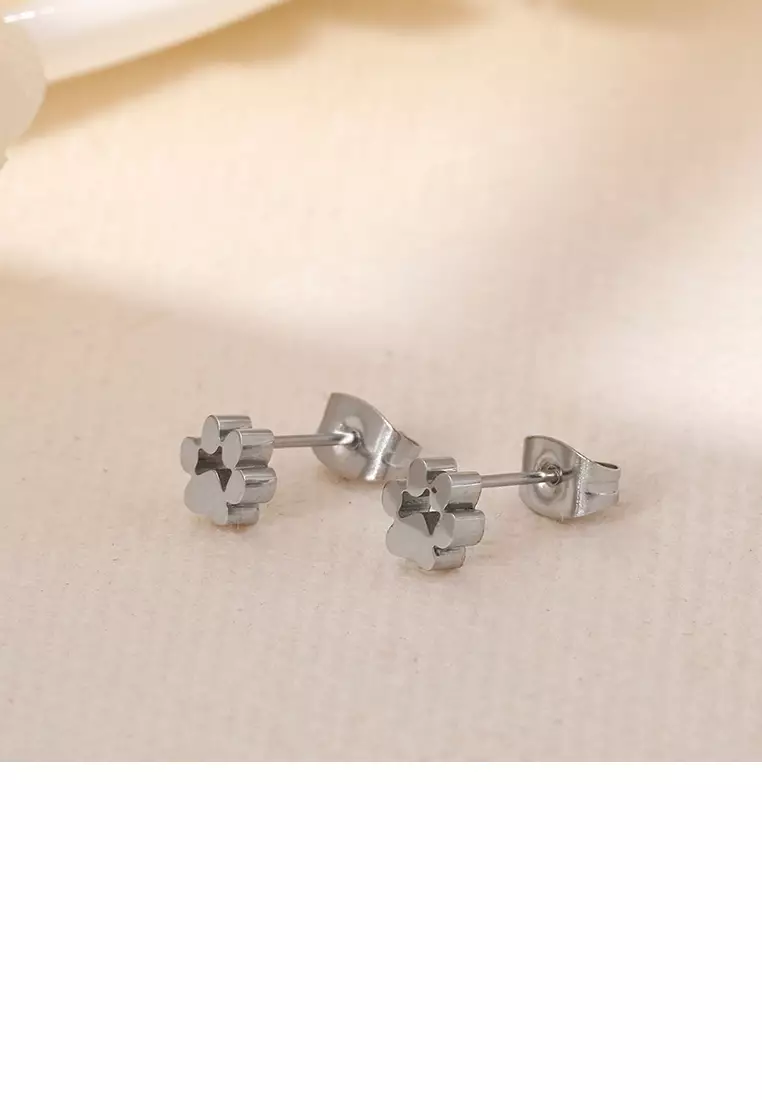 Simple and Cute Cat Paw 316L Stainless Steel Stud Earrings