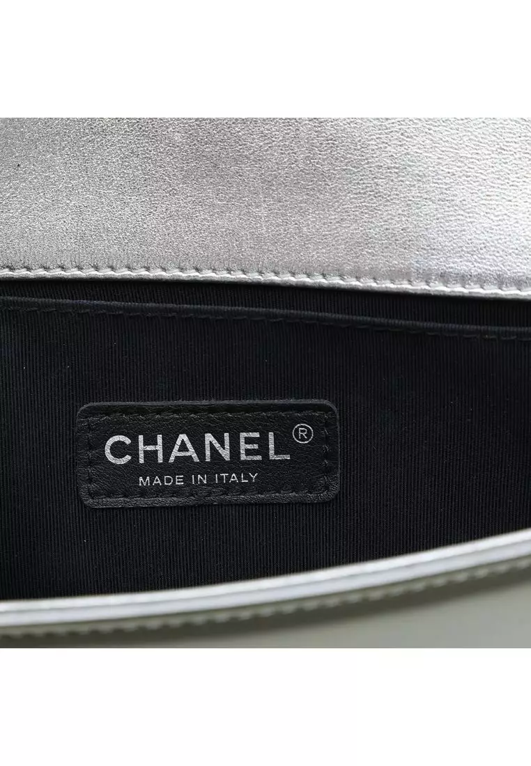 Pre-Loved Chanel Small Bicolor Quilted Metallic Patent Boy Flap