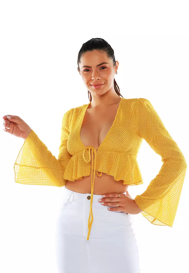 Powder Yellow Peplum Crop Top