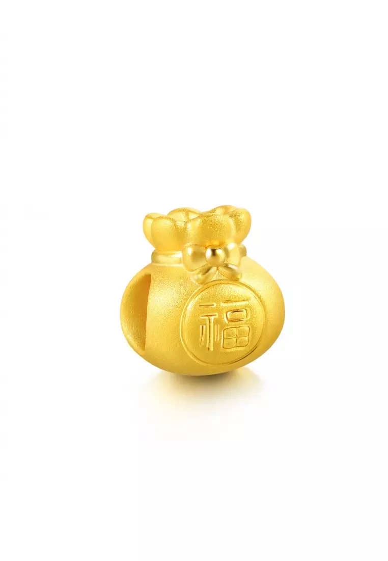 999 24K Solid Gold Cultural Blessings Auspicious Fortune Bag Charm 89197C (Bracelet not included)