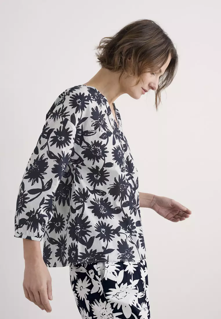 Seasalt Cornwall Navy Streamlet Floral Swing-Shape Top (GOTS)