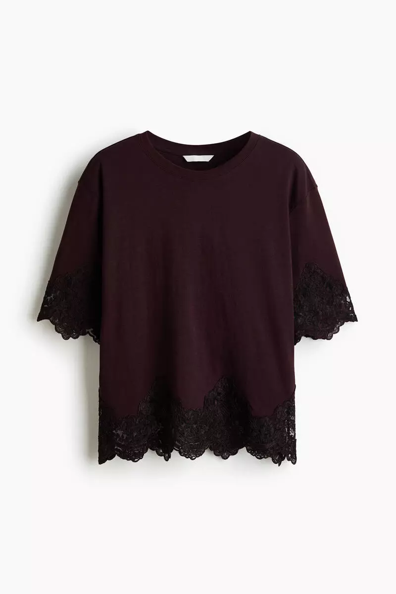 Lace-trimmed cotton T-shirt