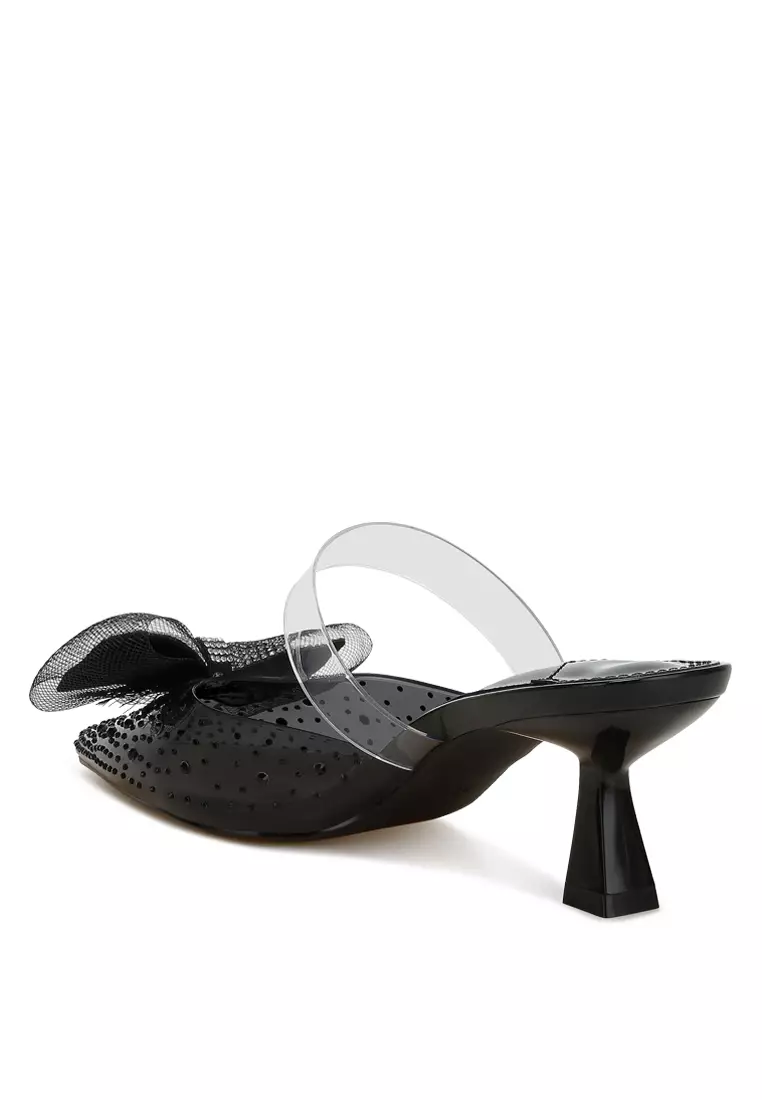 Embellished Bow Kitten Heels in Black