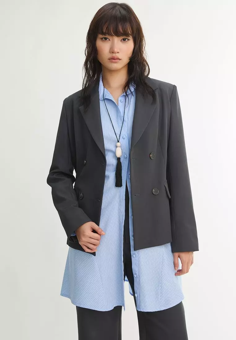 Tailored Double Breasted Blazer - Grey