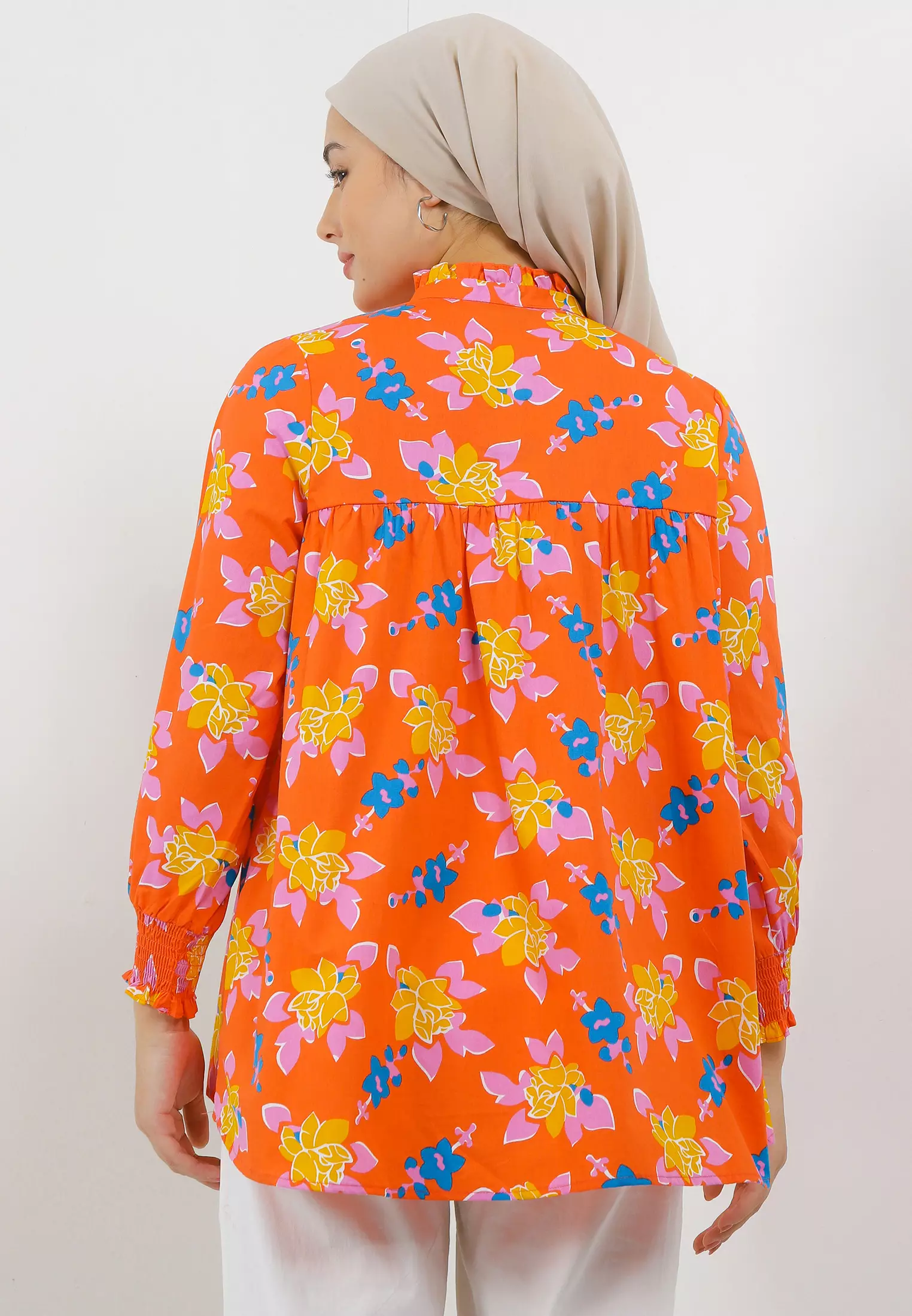 MFMW Lunar Atasan Blouse Orange Motif Bunga