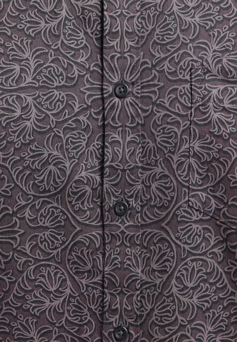 MANZONE X Adipati Dolken - Kemeja Koko Shanghai Lengan Pendek Pria Kareem Slim Fit - Black Warna Black