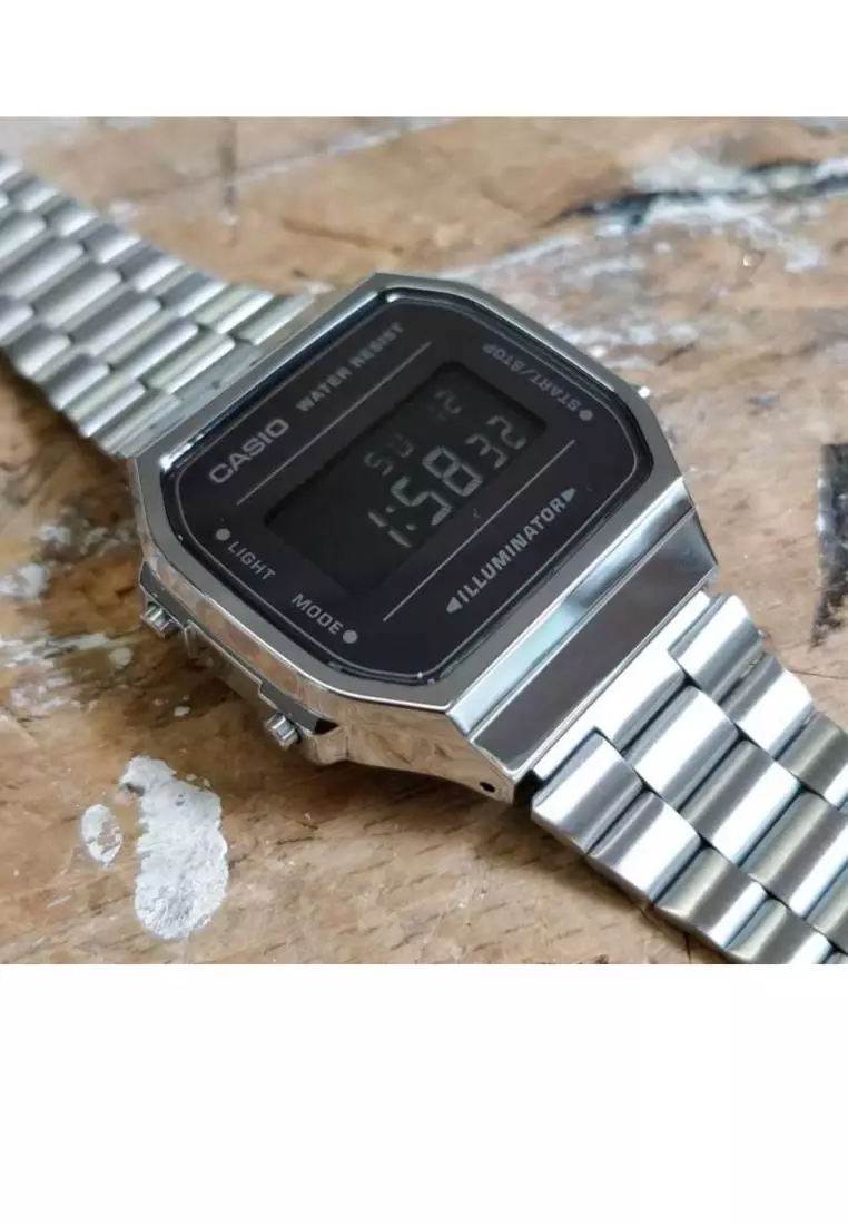 Casio 灰黑鏡面方形復古跳字錶 (A168WEM-1E)