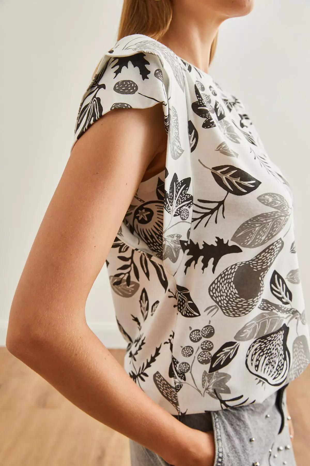 Sleeve Detailed Cotton T-Shirt