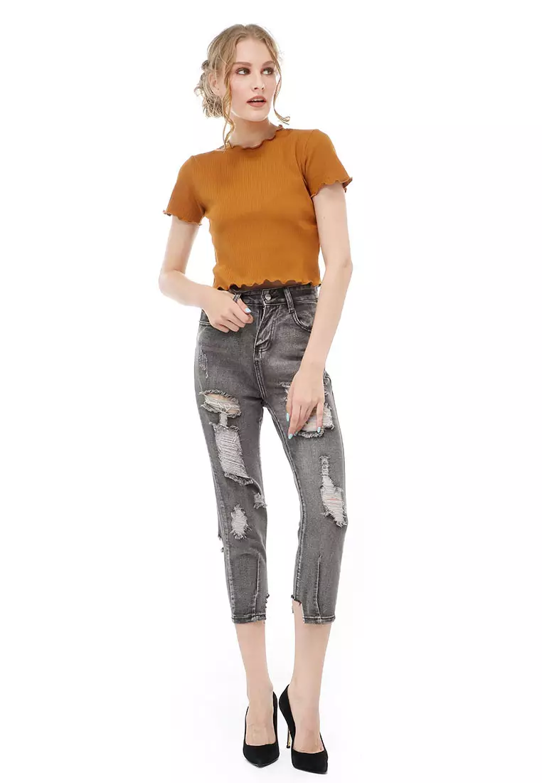 Jourel Long Pants Celana Panjang Ripped Jeans Wanita High Waist Material Denim ORIGINAL