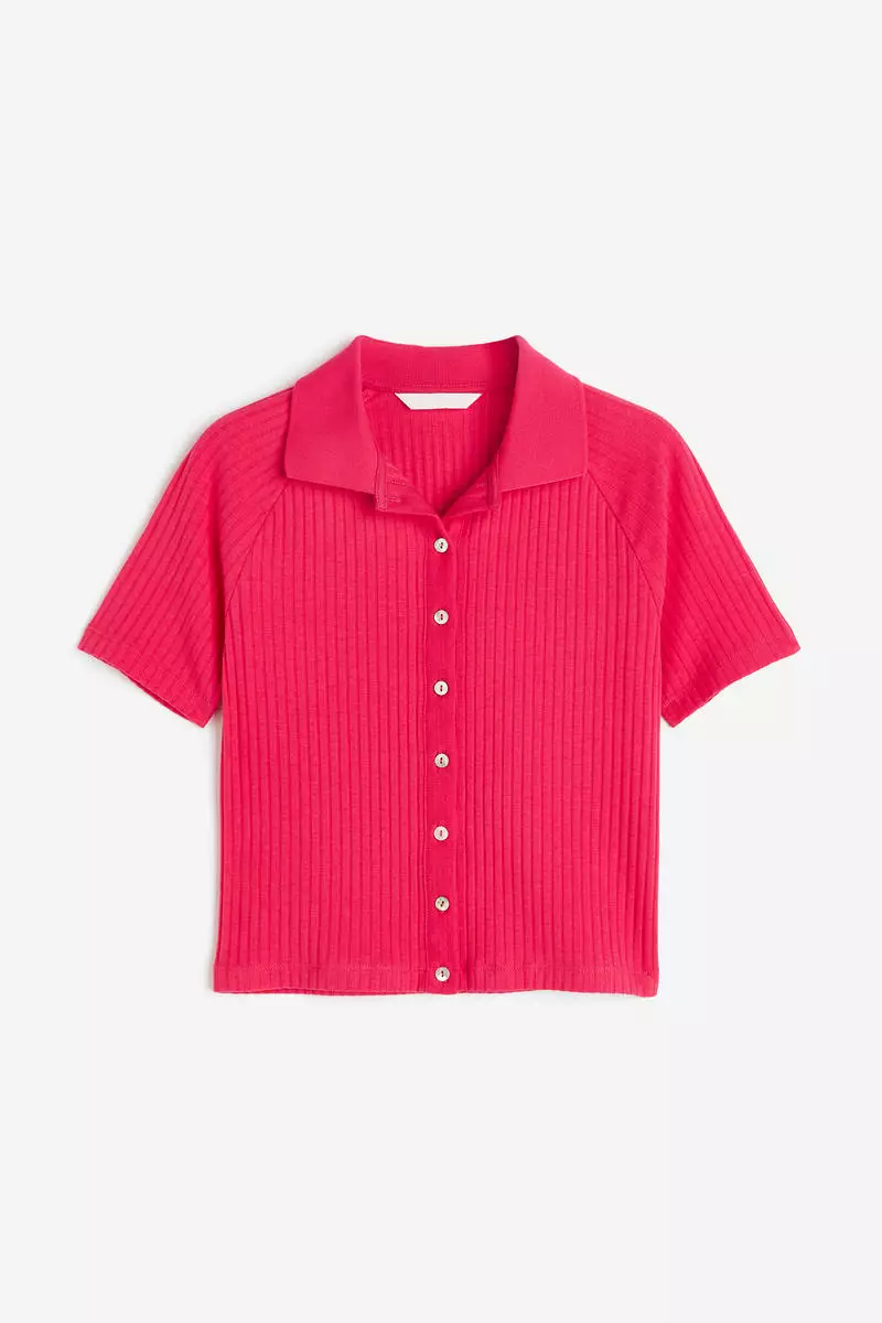 Ribbed button-front top