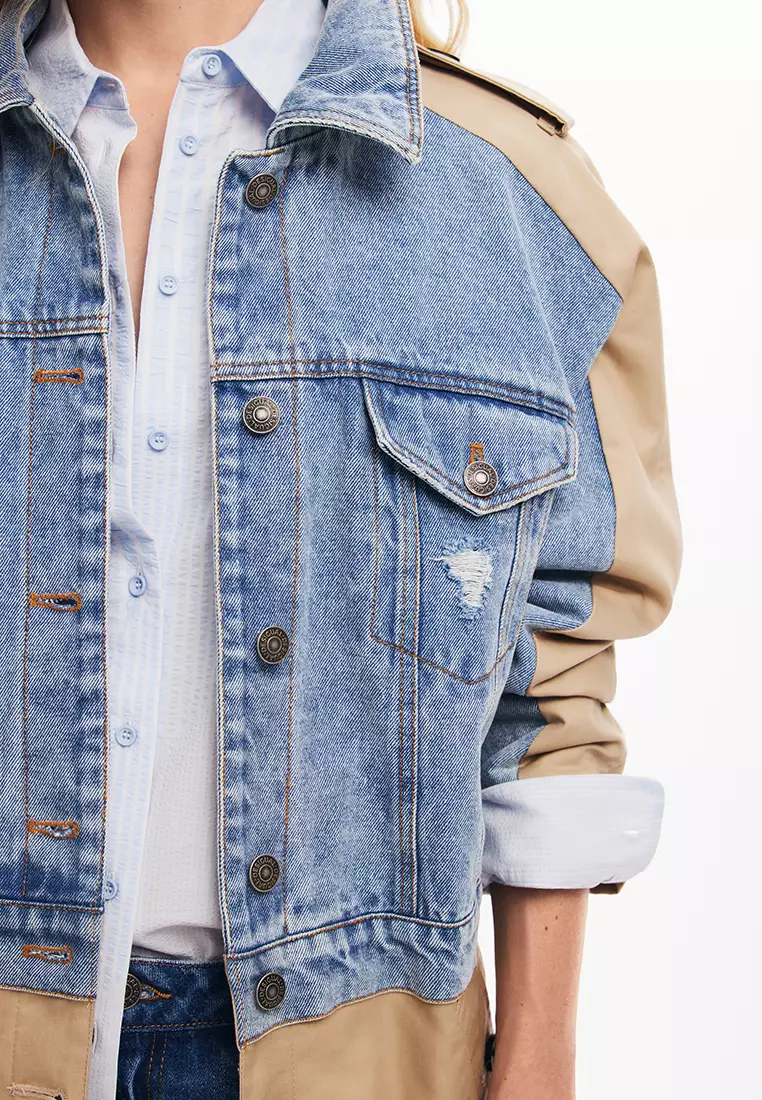 Desigual Woman Hybrid denim trench coat.