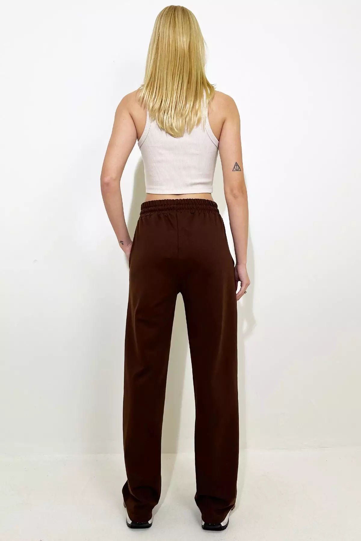 Brown Plain Regular Normal Waist Sweatpants