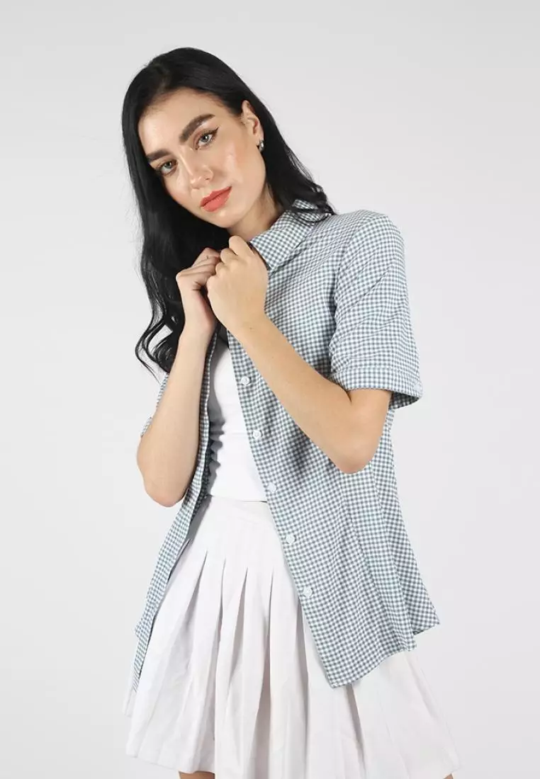 Kemeja Lengan Pendek Pierre Cardin Wanita Gamila Plaid