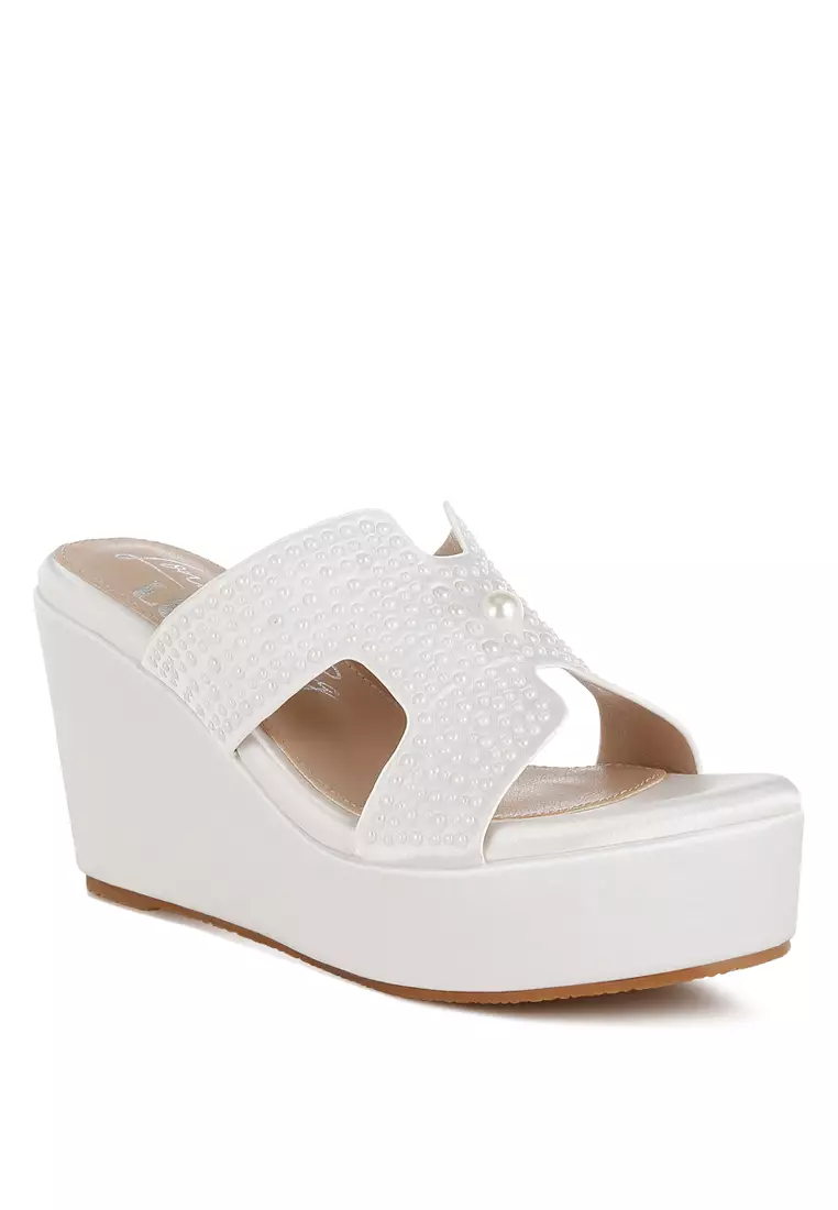 White satin wedges 2025