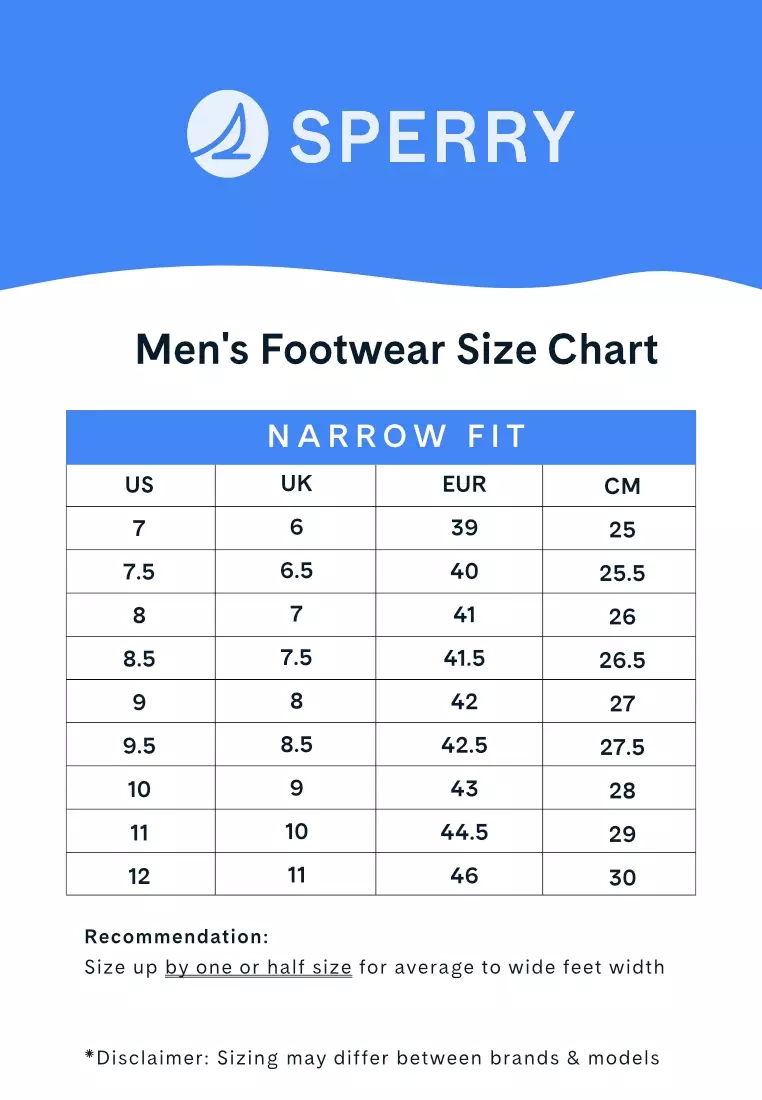 Sperry men's deals size chart