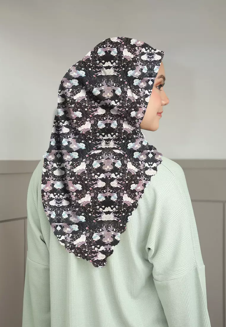 Zelena - Clemira Printed Scarf | Hijab Segiempat Motif - Black