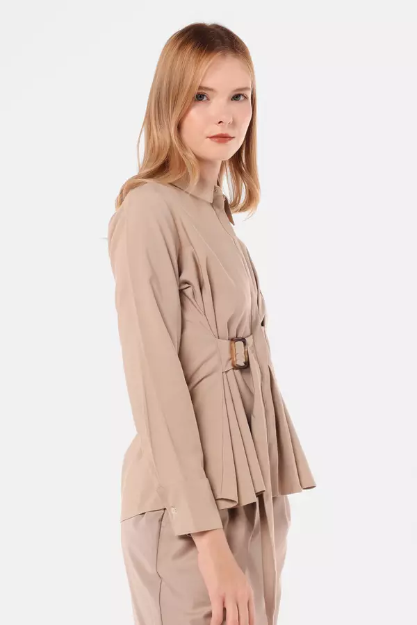 MINIMAL - Emika - Kemeja Lipit with belt - Beige