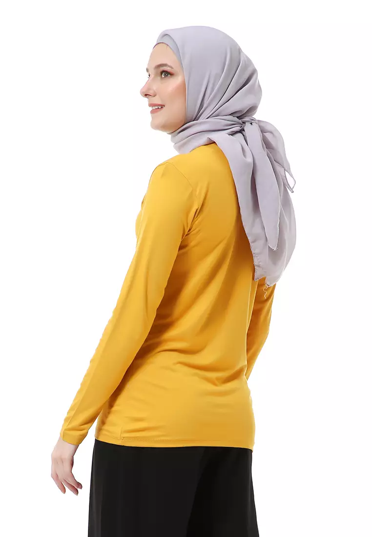 Zlora Manset Atasan Wanita Motif Polos Long Sleeve Reguler Fit - Mustard