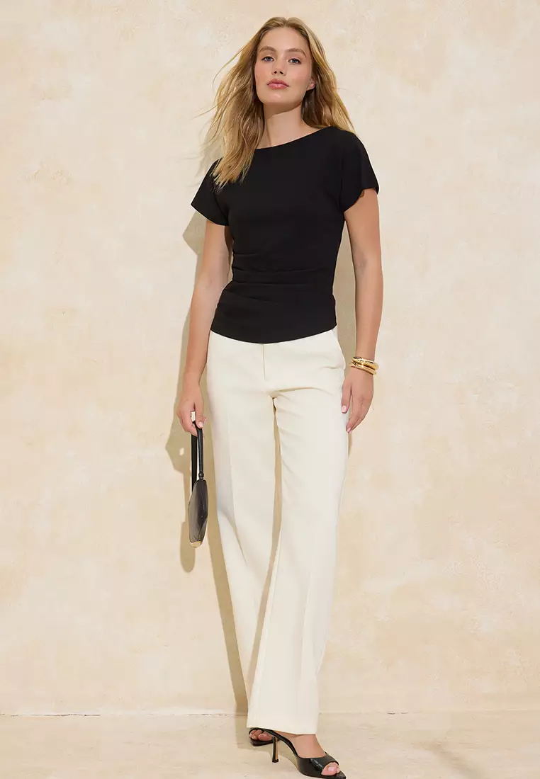 Boat Neck Ruched Top