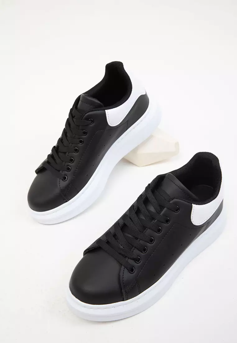 Black-White Patent Leather Women's Sneaker 19845