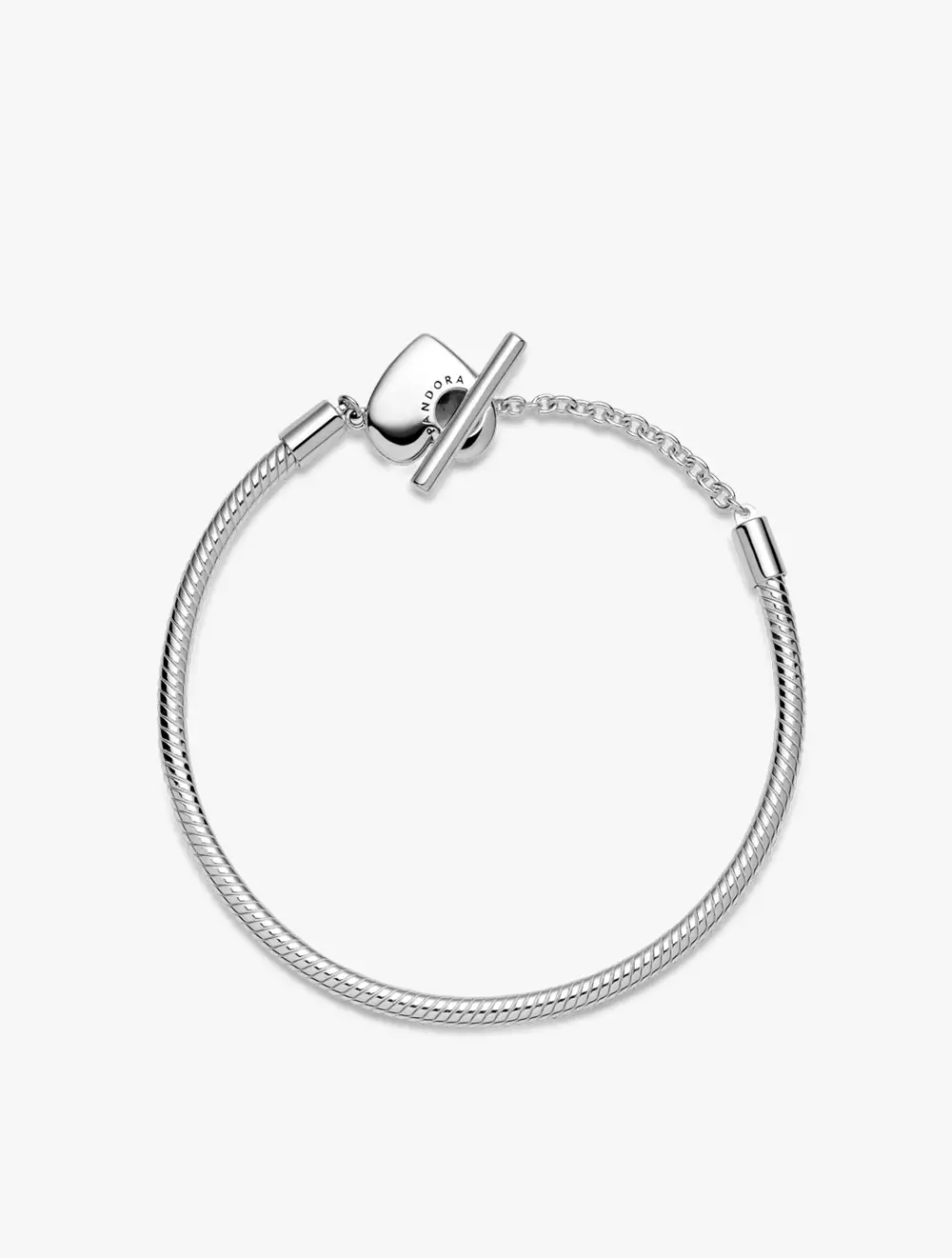 Snake chain sterling silver T-bar heart bracelet