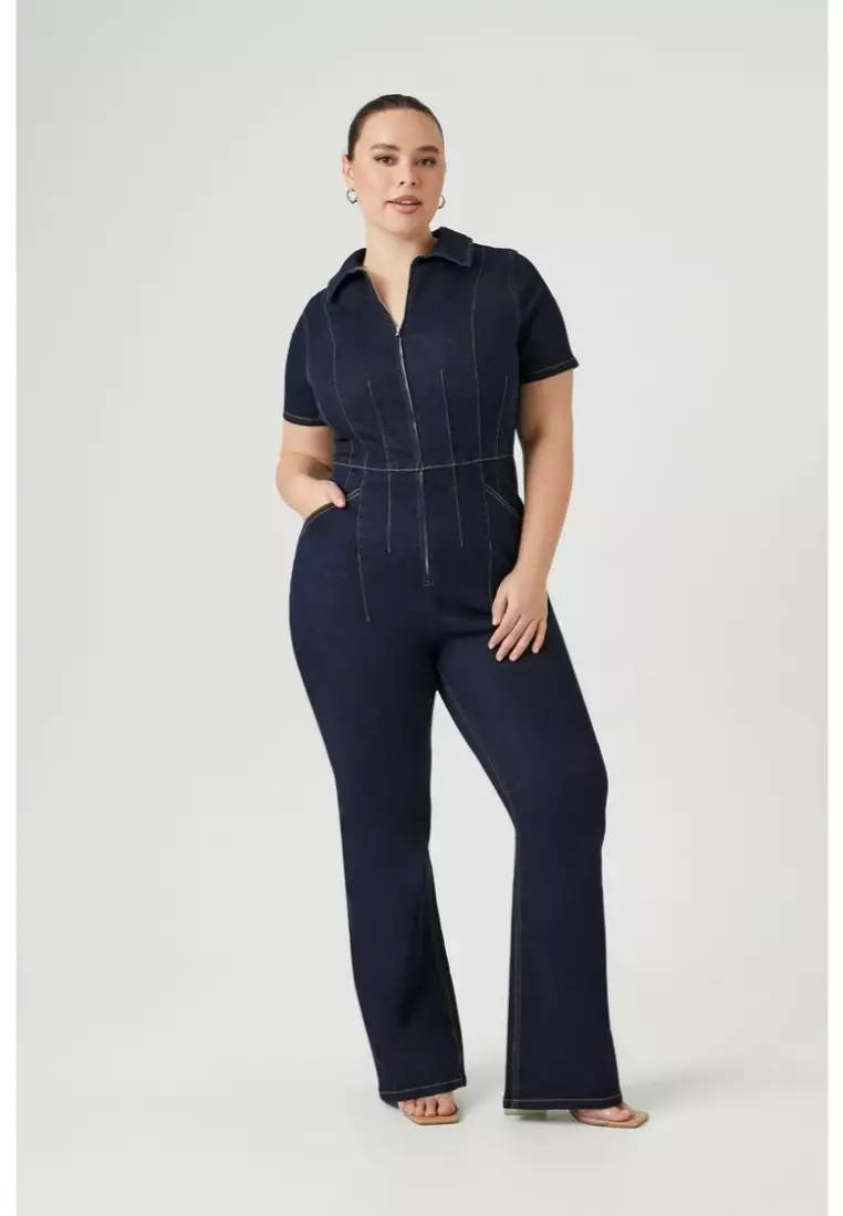 Navy blue jumpsuit forever 21 sales