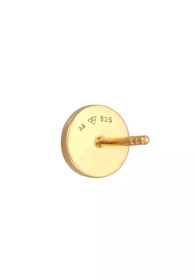 EXCLUSIVE Anting Perhiasan Perak 925 Pria Stud Circle Basic Geo Enamel Gold Plated