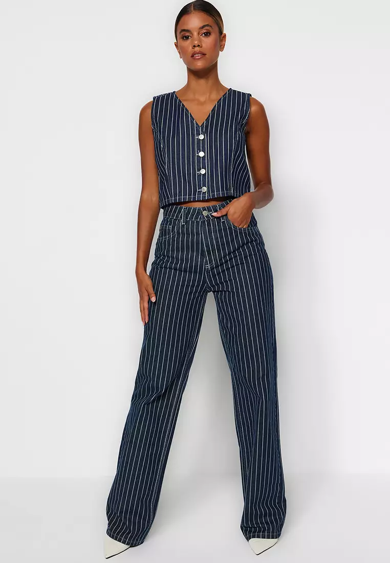 White pinstripe jeans outlet