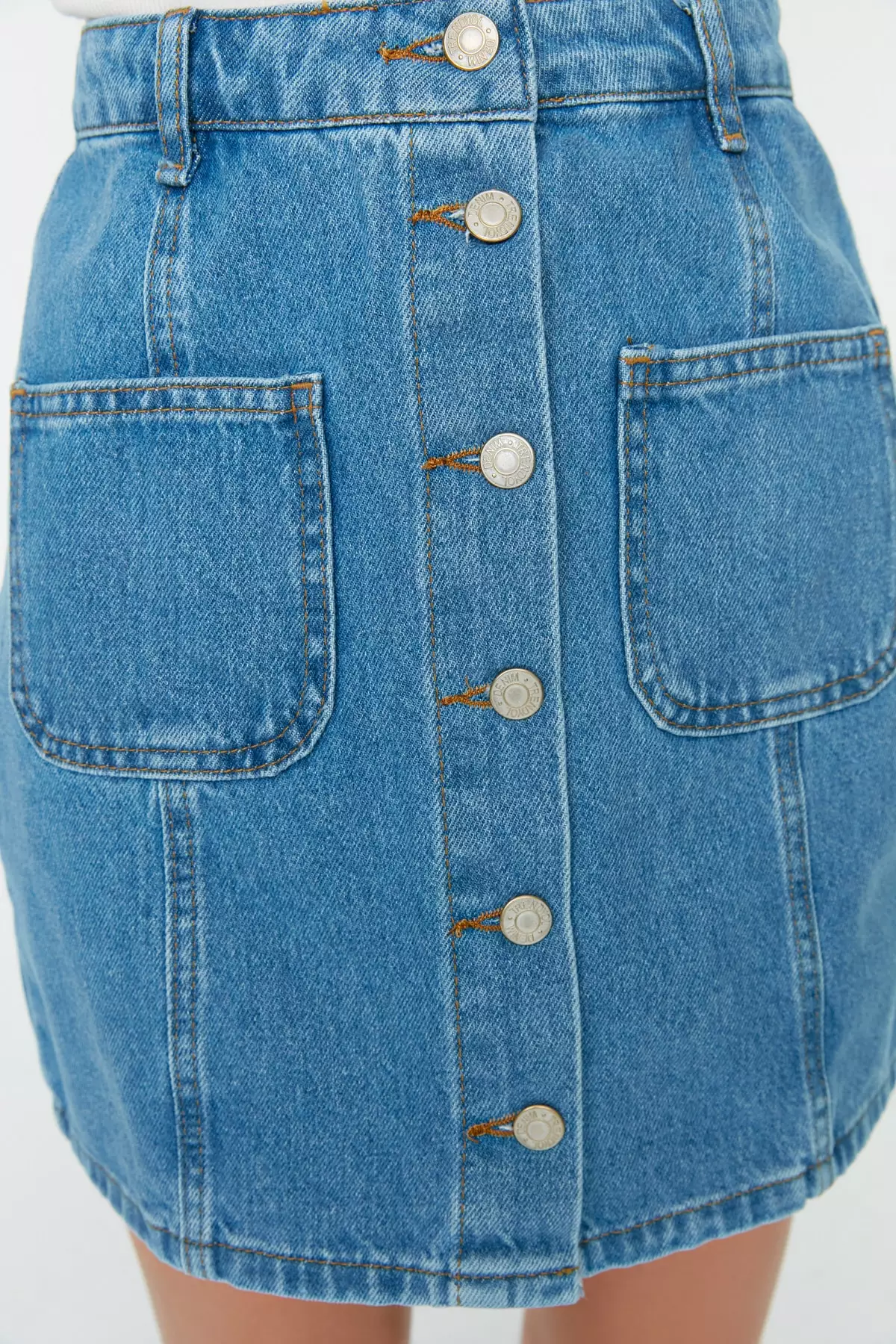 Button Fly Mini Denim Skirt
