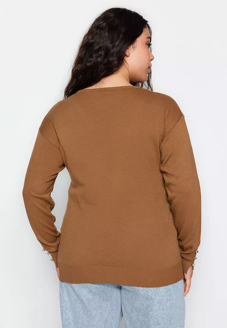 Mink V-Neck Button Detailed Knitwear Sweater Tbbaw23An00043