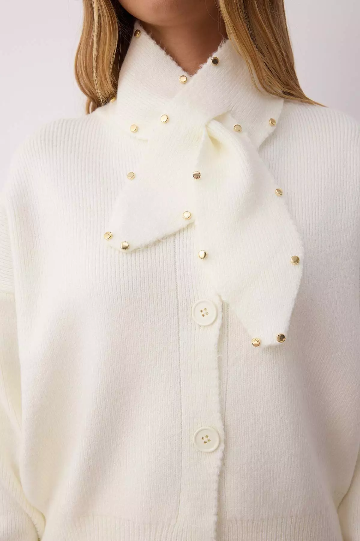 Bone Soft Texture Scarf Wide Fit Knitwear Cardigan