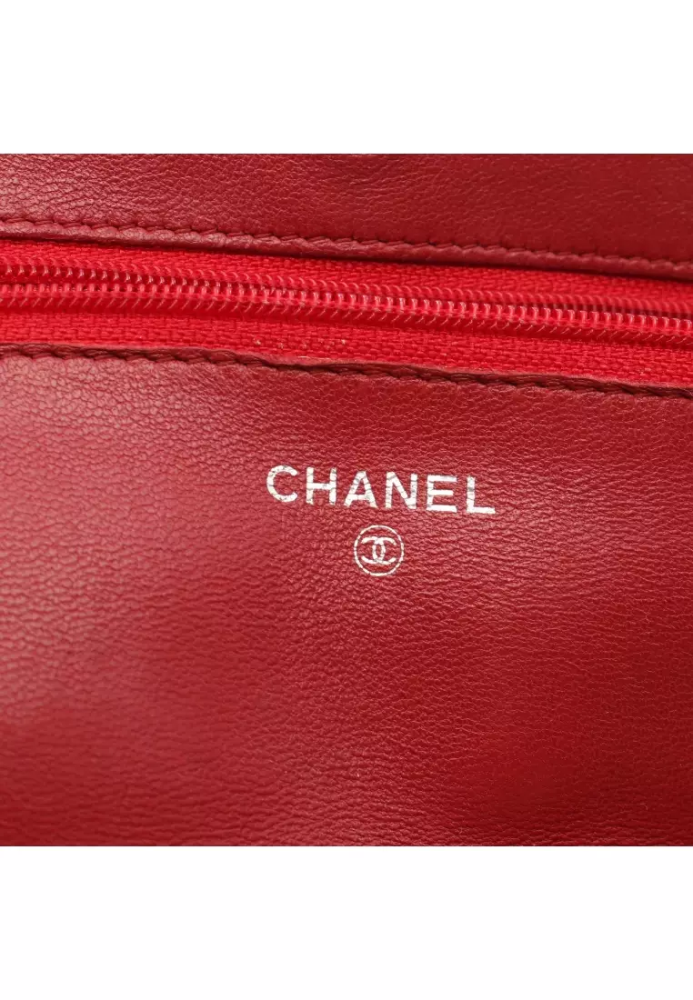 Buy Chanel Preloved Chanel matelasse chain wallet lambskin Red silver