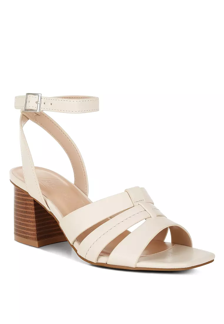 Pin Buckle Ankle Strap Sandals in Beige