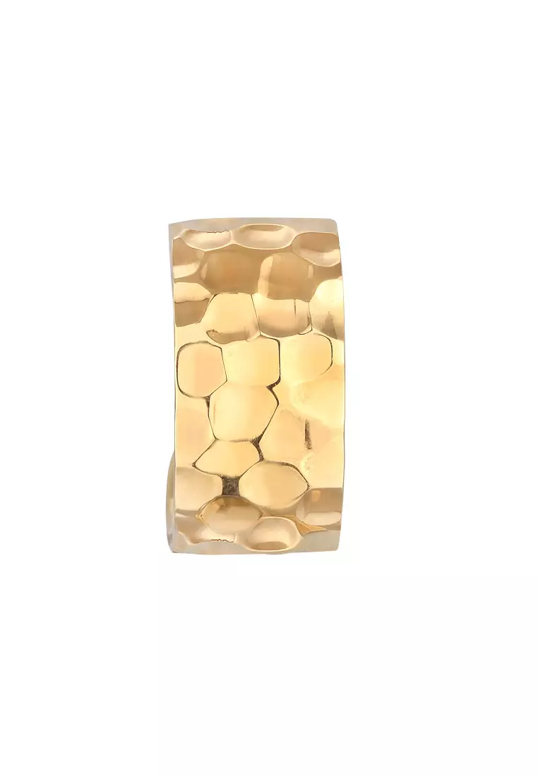 EXCLUSIVE Anting Perhiasan Perak 925 Pria Earcuff Wide Hammered Modern Gold Plated