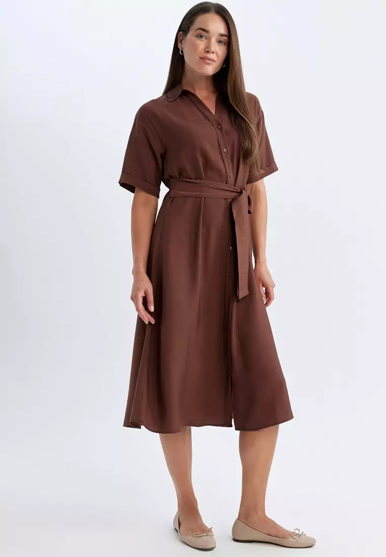 Shirt Collar Midi Dress