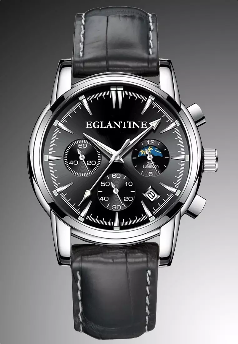 FREJUS Unisex Chronograph Quartz Watch, Black Dial, 40mm, Leather Strap