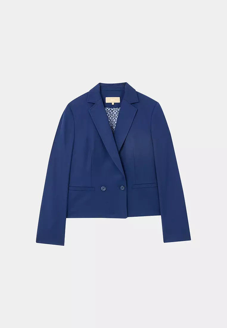 寶藍色方領短版西裝外套