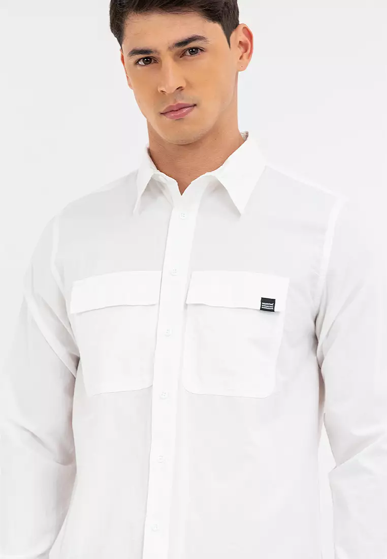 Men's Polo LS Button Down White