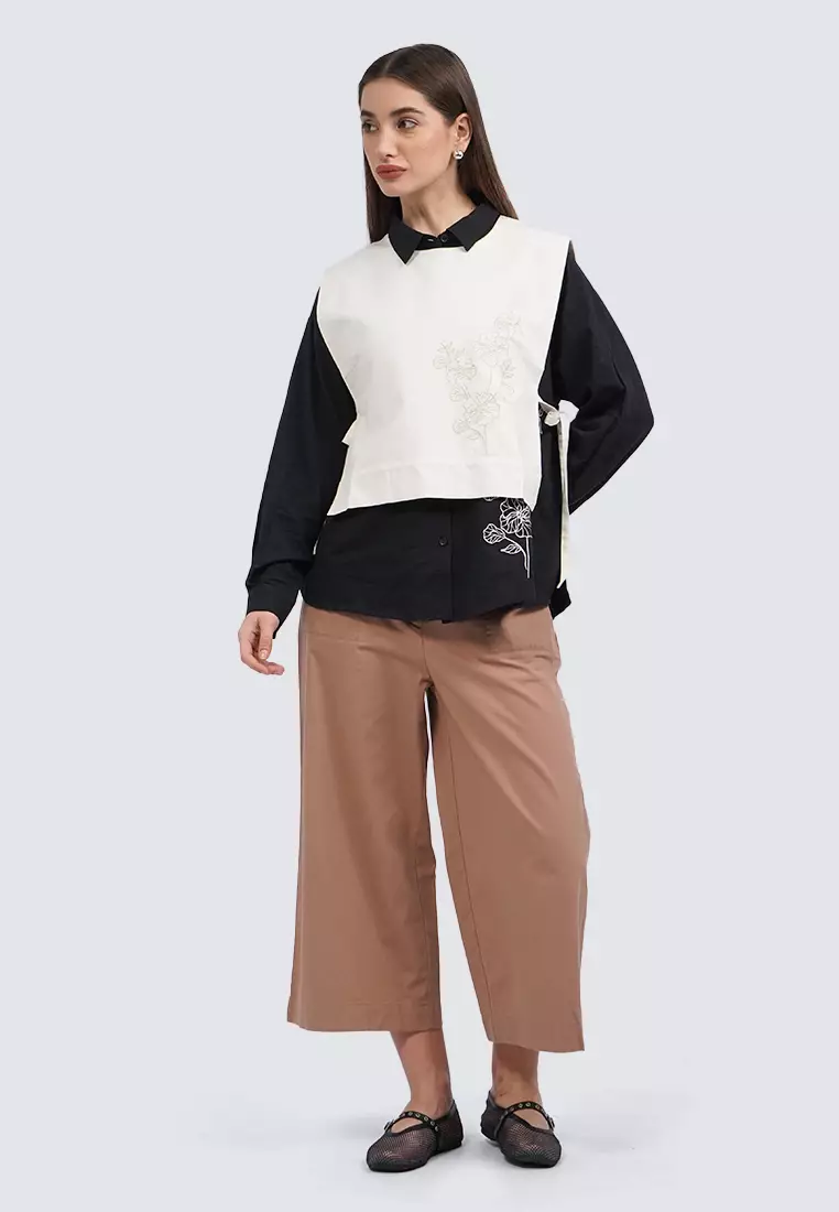 Embroidered Side Tie Vest KHAKI