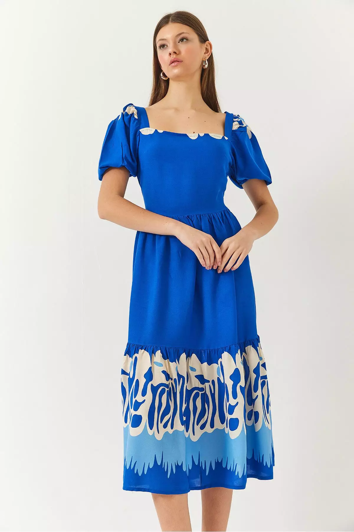 Women's Watermelon Sleeve Square Neck Patterned Tericotone Dress 60261412