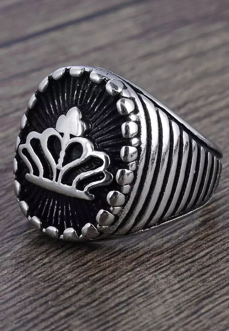 Men's Accessories Round Crown Premium Stainless-Steel Cincin Pria Ring Silver