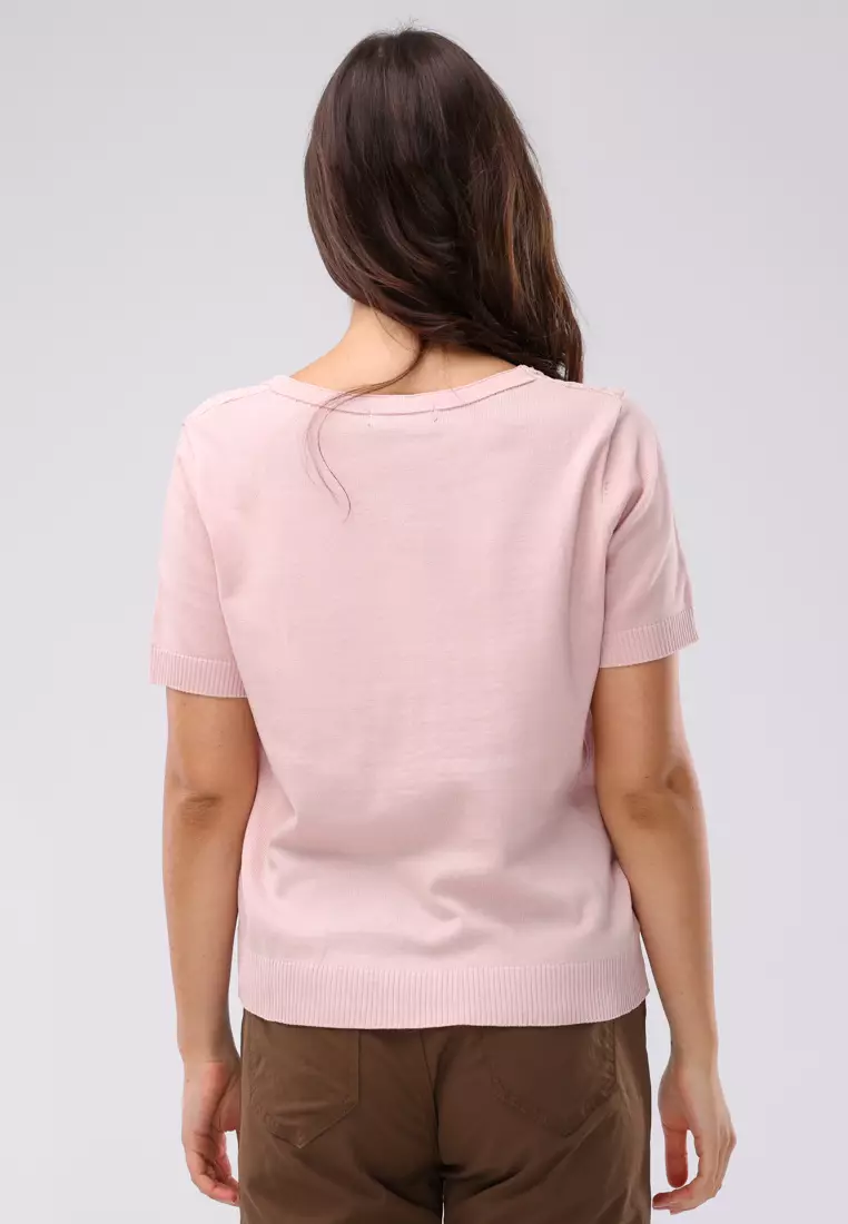 Textured Knitted Short Sleeves Blouse