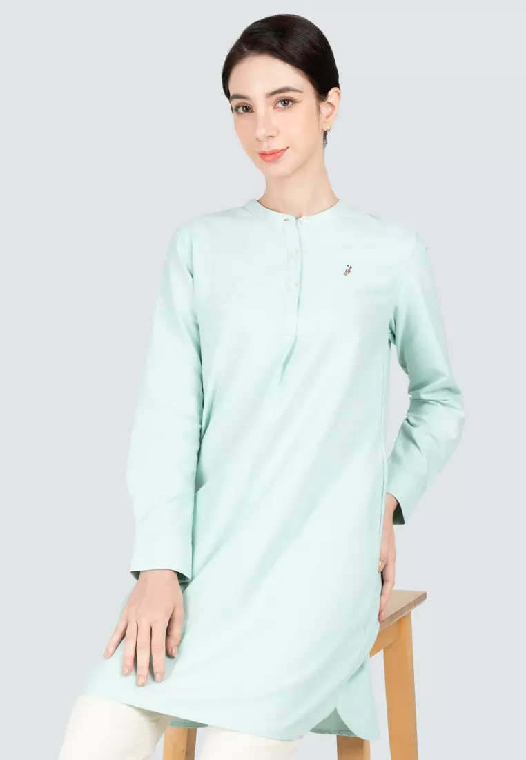 Polo Haus - Women’s Oxford Mandarin Collar Long Sleeve Shirt Dress WBSDE002